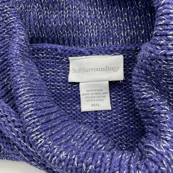 Soft Surroundings 3/4 Sleeve Navy Metallic Cowl Neck Button Front Sweater M/L - Picture 6 of 8